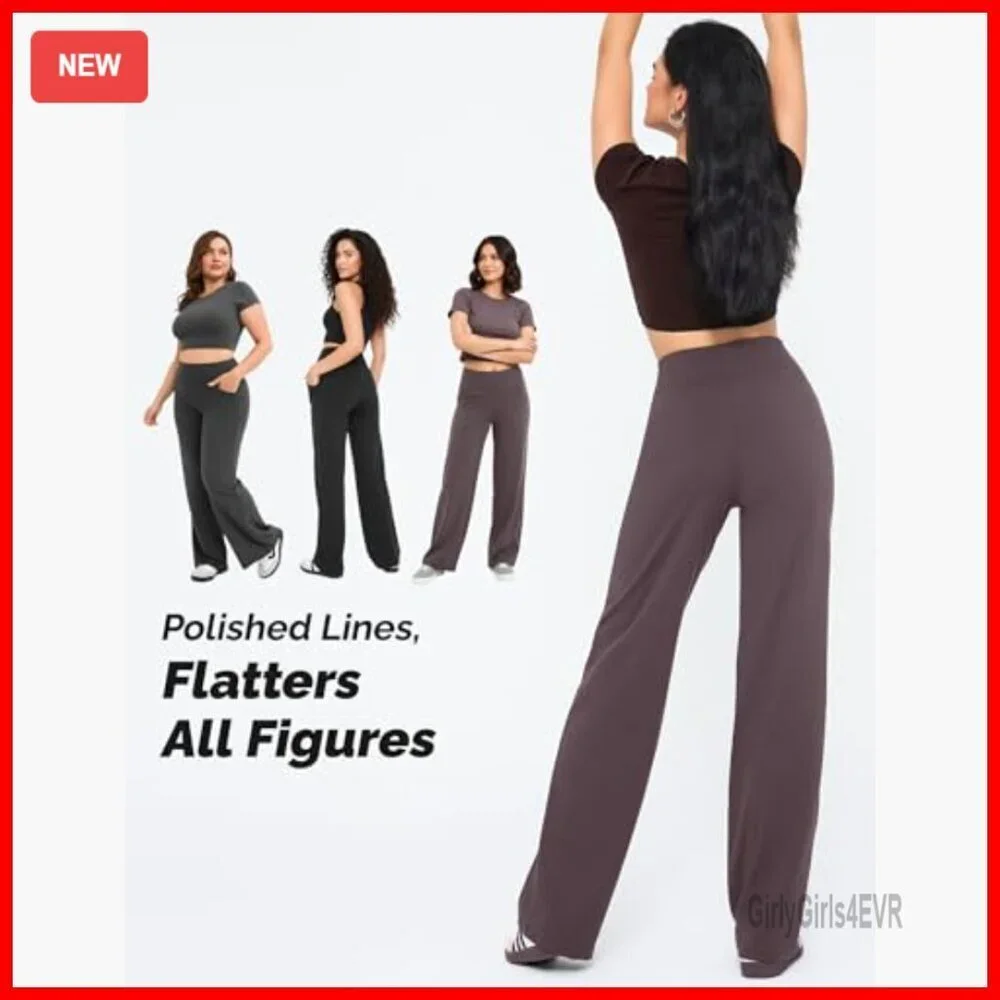 High Waisted Wide Leg Yoga Pants with Pockets, Stretch Sweatpants